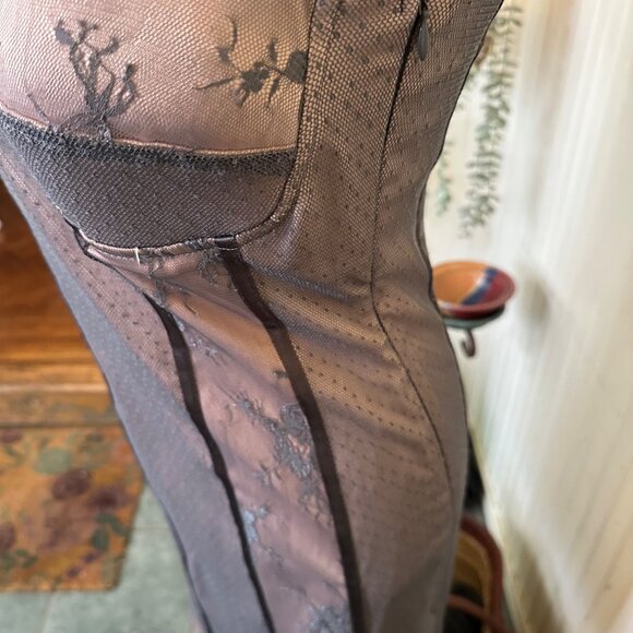 Rinascimento Made In Italy Lace & Sheer Slip Dress M Gray With Black Floral Acce - Picture 10 of 12